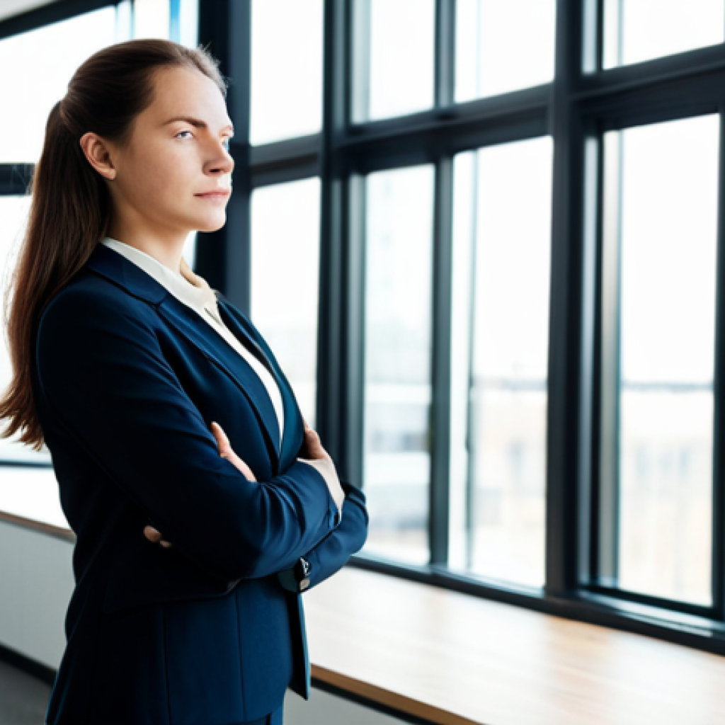 A professional woman, embodying quiet strength and deep emotional intelligence, captured in a thoughtful, empathetic expression. She is fully clothed in a modest, elegant business blazer and soft blouse. The setting is a minimalist, modern office with large windows filtering in soft, natural daylight, creating a serene atmosphere. perfect anatomy, correct proportions, natural pose, well-formed hands, proper finger count, natural body proportions, professional photography, high quality, safe for work, appropriate content, modest, family-friendly.