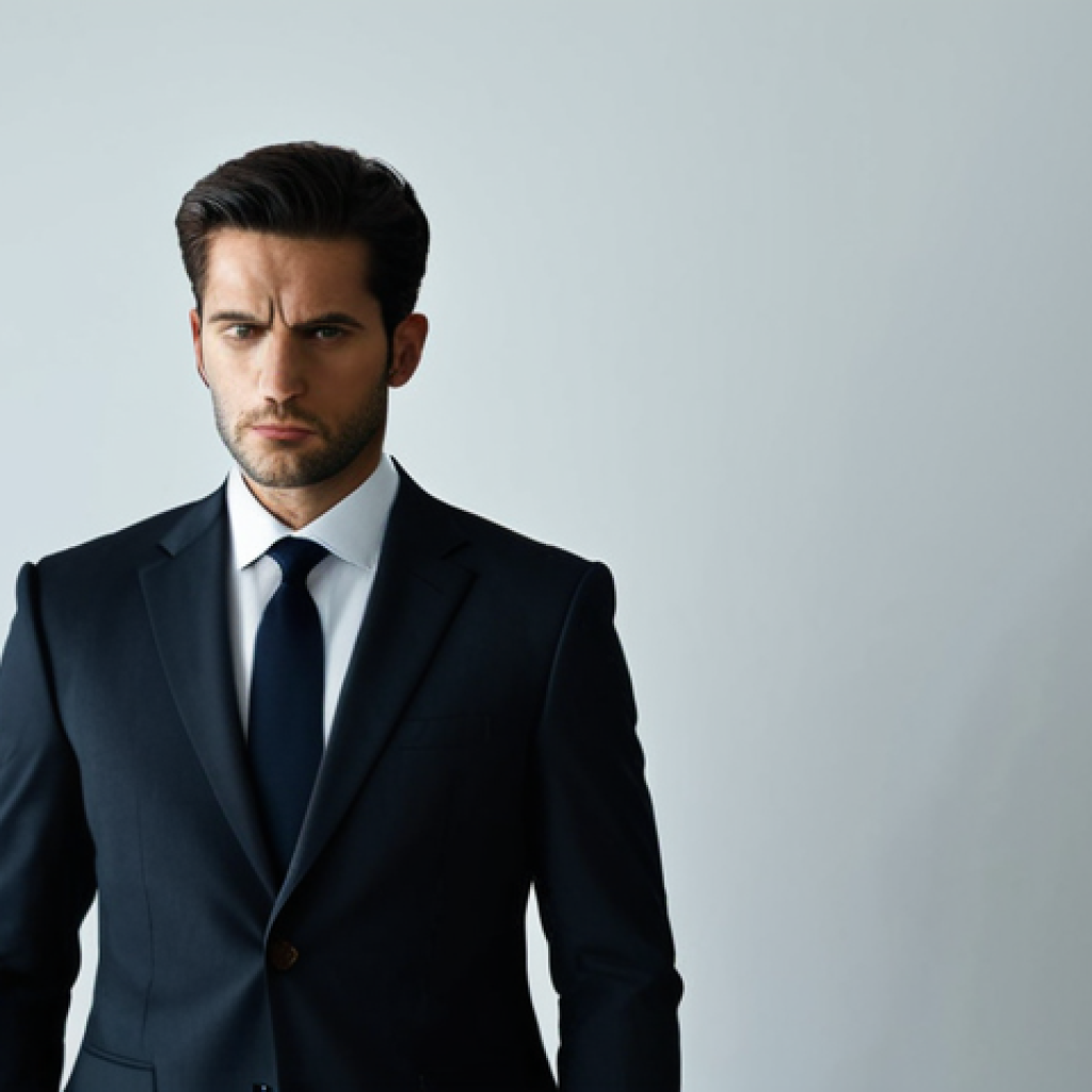 **Prompt: The Unyielding Intensity**
    A professional male actor, mid-shot, with an unyielding gaze and a powerful, contemplative expression. He is wearing a modest, dark, tailored business suit. The background is a minimalist, subtly lit studio with dramatic shadows highlighting his profound psychological depth. The atmosphere is serious and intense, conveying a raw magnetism. perfect anatomy, correct proportions, natural pose, well-formed hands, proper finger count, natural body proportions, fully clothed, modest clothing, appropriate attire, professional dress, safe for work, appropriate content, professional photography, high quality.