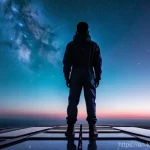 클래식  스토리와 영화 음악 - **Prompt:** A wide shot capturing a lone figure, a young adult of indeterminate gender, dressed in a...