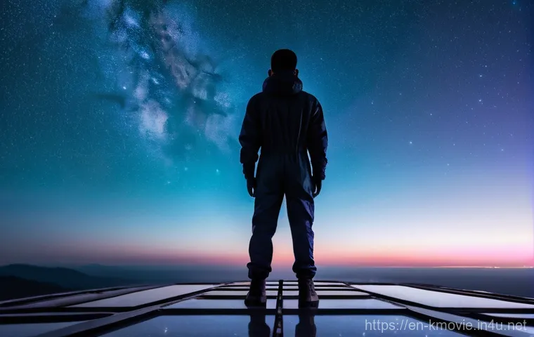 클래식  스토리와 영화 음악 - **Prompt:** A wide shot capturing a lone figure, a young adult of indeterminate gender, dressed in a...