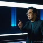 한국 영화 해외 개봉작 소개 - **Prompt:** A visionary Korean film director in their late 30s, professionally dressed in stylish, m...