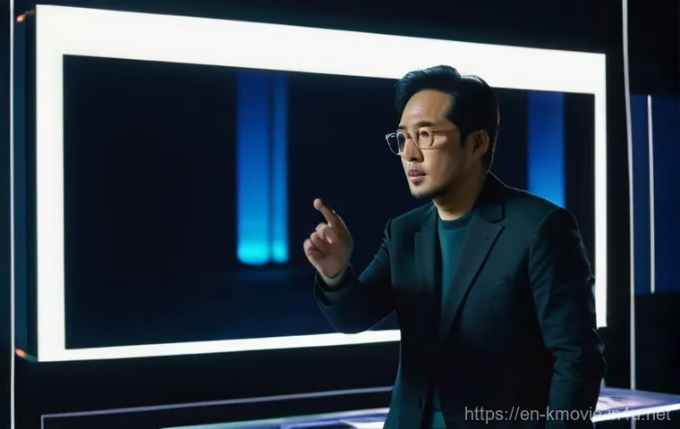 한국 영화 해외 개봉작 소개 - **Prompt:** A visionary Korean film director in their late 30s, professionally dressed in stylish, m...