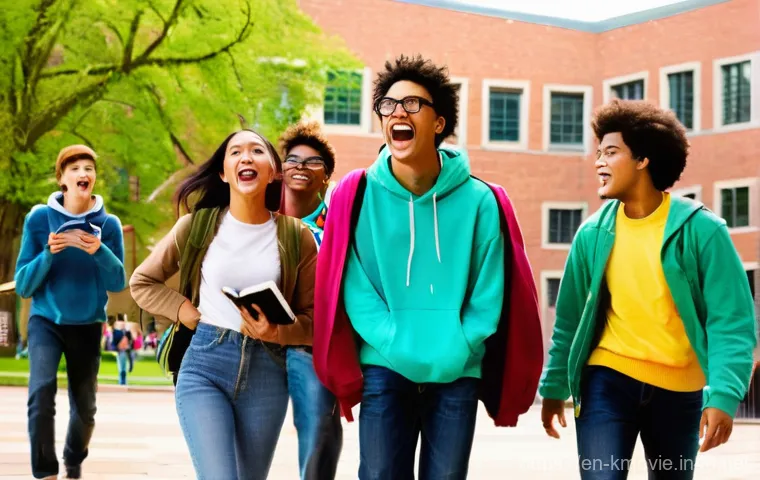 윤제균 감독 영화 특징 - **Prompt 1: "Campus Comedy Chaos"**
    A vibrant, wide-angle shot of a diverse group of college stu...
