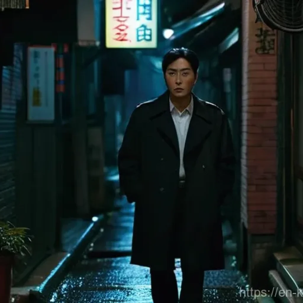 한국 영화 추천 TOP 10 - **"Gritty Urban Mystery"**
    A highly detailed, cinematic shot depicting a lone Korean detective, ...
